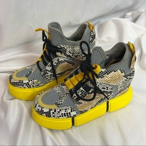 Anthony Wang Yellow Snakeskin Platform Sneakers, size 40
